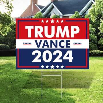 Trump Vance 2024 Yard Sign Rally Handheld with H-Stakes,Double Sided 18x12 Inch Trump Vance Signs,Patriotic Design President Trump Vance Lawn Sign Outdoor