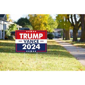 Trump Vance 2024 Yard Sign Rally Handheld with H-Stakes,Double Sided 18x12 Inch Trump Vance Signs,Patriotic Design President Trump Vance Lawn Sign Outdoor