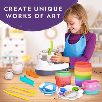 NATIONAL GEOGRAPHIC Pottery Wheel for Kids – Complete Pottery Kit for Beginners, Plug-in Motor, 2 lbs. Air Dry Clay, Sculpting Clay Tools, Apron & More, Patented Design, Craft Kit (Amazon Exclusive)