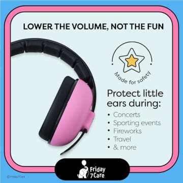 Friday 7Care Baby Ear Protection Noise Cancelling Headphones for Ages 0-24 Months, Pink