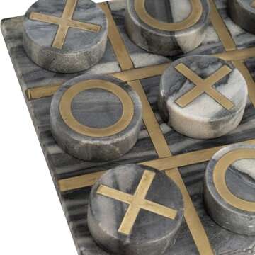 Sagebrook Home Decorative 12" Tic Tac Toe Game - Contemporary Stylish Black and Gold Marble Family Game Night Tic-Tac-Toe Board Idea