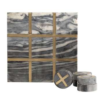 Sagebrook Home Decorative 12" Tic Tac Toe Game - Contemporary Stylish Black and Gold Marble Family Game Night Tic-Tac-Toe Board Idea