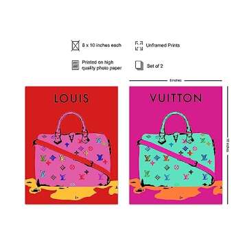 Glam Wall Art Decor - Gift for Luxury Designer Handbags, Purses Fans, Fashionista, Women, Teens - High Fashion Couture Poster Pictures Set - Modern Contemporary Andy Warhol Pop Art