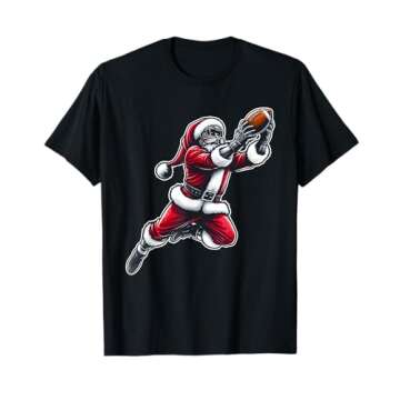 Santa Claus Playing American Football Christmas Football Fan T-Shirt