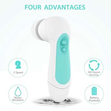 Waterproof Facial Cleansing Spin Brush Set with 5 Exfoliating Brush Heads - Electric Face Scrubber Cleanser Brush by CLSEVXY - Face Brush for Gentle Exfoliation and Deep Scrubbing