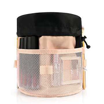 OCHEAL Drawstring Makeup Bag, Portable Cosmetic Bag Travel makeup Organizer Bags Toiletry Storage Cosmetics Barrel Bags with Drawstring Bucket Round Pocket For Women/Men-Black