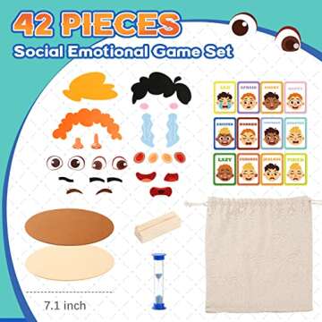 PP OPOUNT Social Emotional Learning Toy, Funny Faces Games with 28 Facial Expressions and 12 Emotional Flashcards, Preschool Learning Activities Toy to Express Emotions for Kids Age 3+