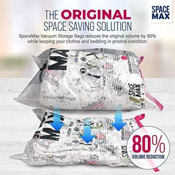 Small 6 Pack | SPACE MAX Premium Space Saver Vacuum Storage Bags - Save 80% More Storage Space - Reusable, Double Zip Seal & Leak Valve, Includes Travel Hand Pump