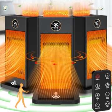 Space Heaters for Indoor Use,1500W PTC Space Heater Large Room,2s Fast Heating Heater with Sensor Humidifier 3D Flame Effect Oscillating,Heater for Bedroom,Office (Black, Small)