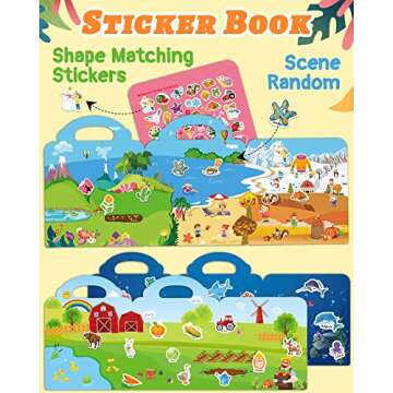 Benresive Reusable Sticker Book for Toddlers 2-4 Years, 3 Sets Travel Stickers for Kids, Waterproof Sticker Books for Toddlers 1-3, Crafts Activities for Todddlers 1-3 2-4 3-5