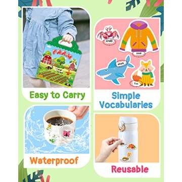 Benresive Reusable Sticker Book for Toddlers 2-4 Years, 3 Sets Travel Stickers for Kids, Waterproof Sticker Books for Toddlers 1-3, Crafts Activities for Todddlers 1-3 2-4 3-5