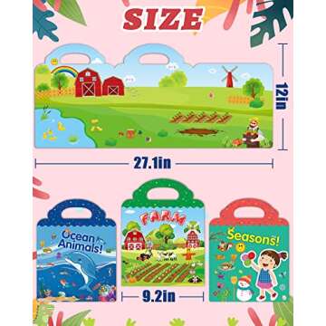 Benresive Reusable Sticker Book for Toddlers 2-4 Years, 3 Sets Travel Stickers for Kids, Waterproof Sticker Books for Toddlers 1-3, Crafts Activities for Todddlers 1-3 2-4 3-5