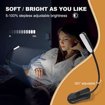 NEONLG Dimmable Clip On Book Light for Reading at Night in Bed, USB Rechargeable Portable Reading Lights with 6pcs Magnetic Book Marks, Flexible Book Lamp for Nightime Bedtime Bedside Headboard