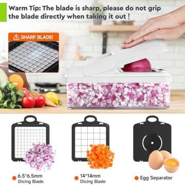 MealHelper 12-in-1 Vegetable Chopper, 7 Blade Veggie Chopper, Practical Food Chopper with Container, Cheese Grater, Home Essentials & Kitchen Gadgets(Black/White)