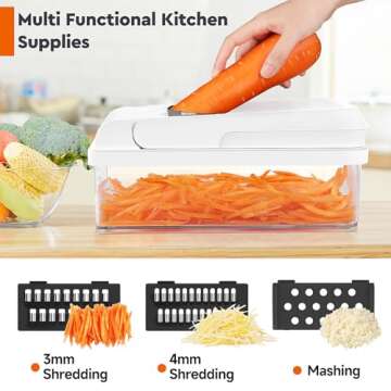 MealHelper 12-in-1 Vegetable Chopper, 7 Blade Veggie Chopper, Practical Food Chopper with Container, Cheese Grater, Home Essentials & Kitchen Gadgets(Black/White)