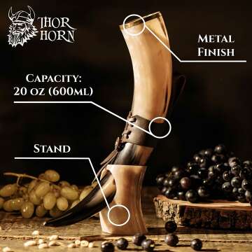 Thor Horn Viking Drinking Horn with Stand 15-20 Oz