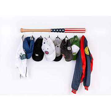 Coat Rack Wall Mount with 8 Hooks on Hardwood Baseball Bat. Fully Assembled, Fun Clothes Hanger. Unique Gift for Sports Fans. for Display on Door in Entryway, Bathroom, Kids Room Color:American Flag