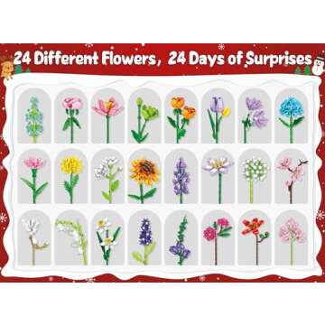 Advent Calendar 2024 for Kids Adults Teens, 24 Days STEM Sunflower Bouquet Building Blocks Christmas Countdown Calendar Gifts Box with Artificial Flowers Bricks Toy Set for Boys Girls Women Men Age 6+