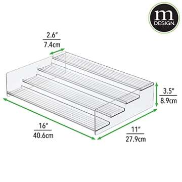 mDesign Plastic Kitchen Food Storage Organizer 4-Tiered Shelves, Spice Holder Rack Steps for Cabinet, Cupboard, Counter, Pantry - Holds Seasoning, Canned Food, Condiments - Clear