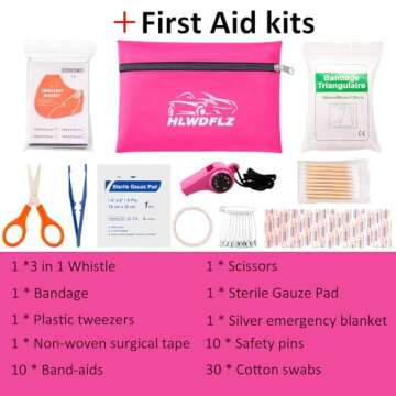 HLWDFLZ Car Roadside Emergency Kit - Pink Roadside Assistance Emergency Kit with Jumper Cables, Auto Tool Set, Deer Whistles, Winter Car Safety Roadside Assist Kit for Teen Girl and Ladies