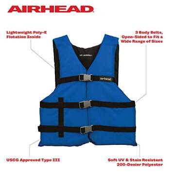 Airhead General All Purpose Life Jacket, US Coast Guard Approved Type III Life Vest Perfect for Boating and Personal Watercraft Use