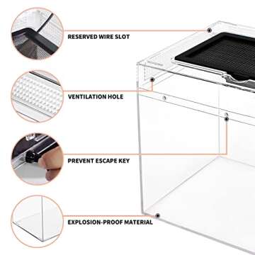 Reptile Growth Mini Reptile Terrarium,8" x 8"x 8" Reptile Tank with Full View Visually Appealing，for Insect，Fish，Tarantula，Hermit Crab，Jumping Spider，Iguana，Tortoise，Leopard Gecko，Frog，Bearded Dragon