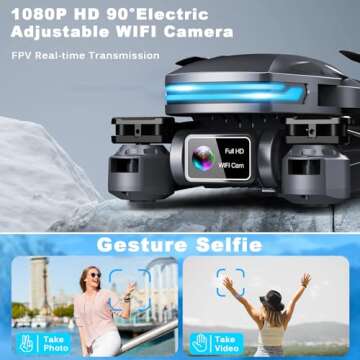 Drone with Camera for Adults, 1080P FPV Drones for Beginners with Upgrade Altitude Hold, Voice Control, Gestures Selfie, 90° Adjustable Lens, 3D Flips, 2 Batteries