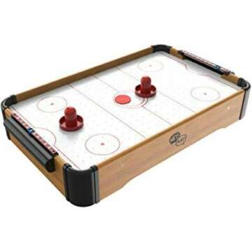 Mini Arcade Air Hockey Table- A Toy for Girls and Boys by Hey! Play! Fun Table- Top Game for Kids, Teens, and Adults- Battery-Operated (22 Inches), Brown