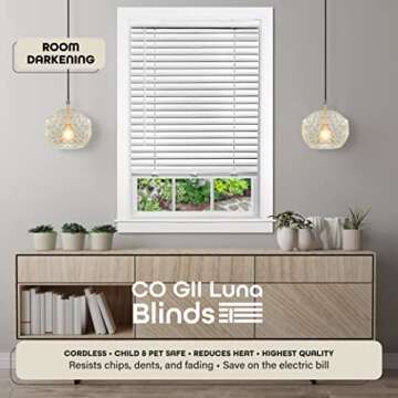 Cordless Room Darkening Venetian Blind - 35 Inch Width, 64 Inch Length, 2" Vinyl Slat Size - White - GII Luna Light Filtering Horizontal Mini Windows Blinds for Interior by Achim Home Decor