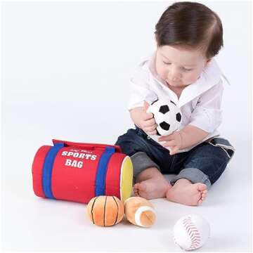 Baby GUND My First Sports Bag Stuffed Plush Playset, Baby Gift Toys for Boys and Girls Ages 1 & Up, 5 Piece, 8"