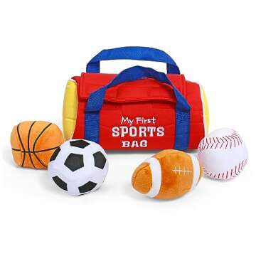 Baby GUND My First Sports Bag Stuffed Plush Playset, Baby Gift Toys for Boys and Girls Ages 1 & Up, 5 Piece, 8"