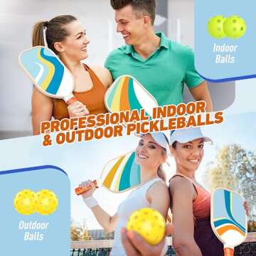 Pickleball Paddles Set of 4, Premium Wood with 4 Indoor & Outdoor Pickleball Balls and 1 Carry Bag, Pickleball Rackets with Ergonomic Cushion Grip for Beginner & Professional Gifts for Women Men Youth