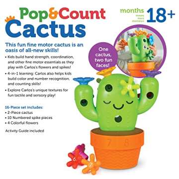 Learning Resources Carlos The Pop & Count Cactus, Top Toddler Toys, Preschool, Fine Motor Skills, Educational Toys, 16 Pieces, Age 18 Months