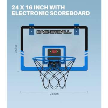 Geyiie XL Indoor Basketball Hoop 24"x16" with Electronic Scoreboard, 4 Balls, Over The Door, Birthday for Son Boyfriend Husband's Office & Co-Workers Indoor Play Holiday Entertainment