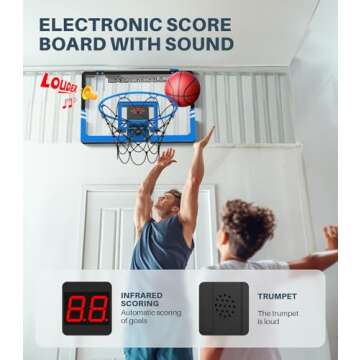 Geyiie XL Indoor Basketball Hoop 24"x16" with Electronic Scoreboard, 4 Balls, Over The Door, Birthday for Son Boyfriend Husband's Office & Co-Workers Indoor Play Holiday Entertainment