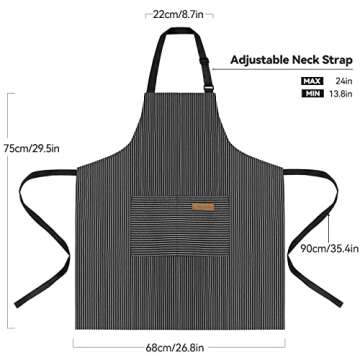 NLUS 2 Pack Kitchen Cooking Aprons, Adjustable Bib Soft Chef Apron with 2 Pockets for Men Women (Black Pinstripes)