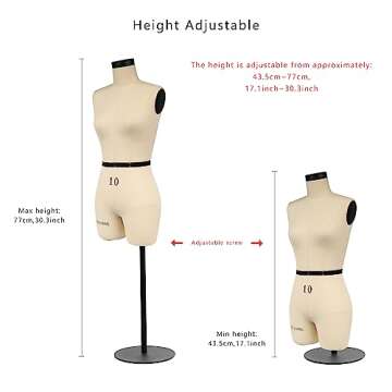 DE-LIANG Half Scale Dress Form Size 10 (Not Adult Full Size) Mini Mannequin for Sewing Pattern Making Dressmaker Dummy for Draping,1/2 Size Tailor Trouser Female Model Beige,Newest Style