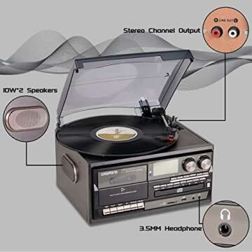 Vintage 10-in-1 Vinyl Record Player with Bluetooth