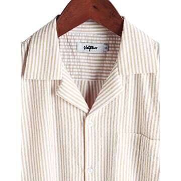 Men's Striped Summer Casual Shirt - Khaki