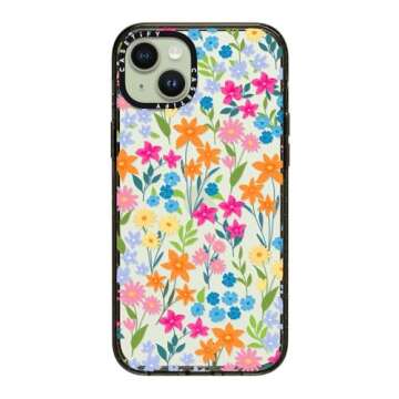 CASETiFY Impact iPhone 15 Plus Case [4X Military Grade Drop Tested / 8.2ft Drop Protection] - Flower Prints - Bright Spring Flowers - Clear Black