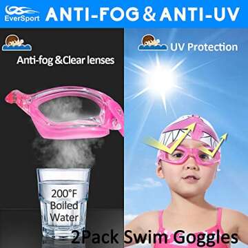 EverSport Kids Swim Goggles, Pack of 2 Swimming Goggles for Children Teens, Anti-Fog Anti-UV Youth Swim Glasses Leak Proof for Age4-16