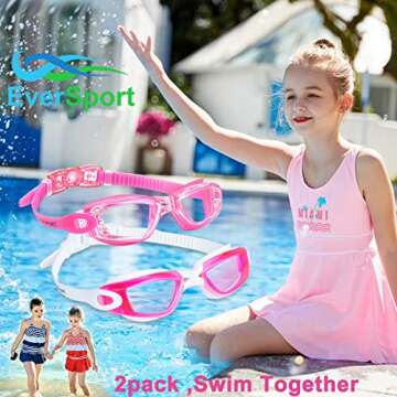 EverSport Kids Swim Goggles, Pack of 2 Swimming Goggles for Children Teens, Anti-Fog Anti-UV Youth Swim Glasses Leak Proof for Age4-16