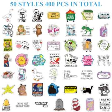 Chivertion 400 Pcs Funny Stickers for Adults Funny Water Bottles Stickers Pack Waterproof Cool Stickers for Laptop, Bumper, Phone, Hard Hats, Wall, Window Decals Decors, 50 Styles (Cute Style)