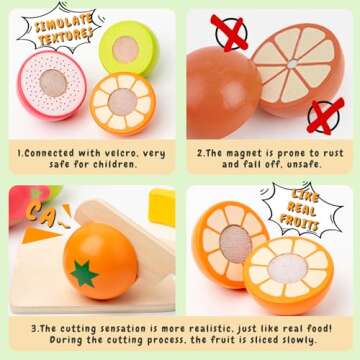 JOCES Play Food Sets for Kids Kitchen Wooden Toys Pretend Play Cutting Food Toys for Toddlers Kids Kitchen Accessories Montessori Toys for 3+ Year Old Christmas Birthday Gifts