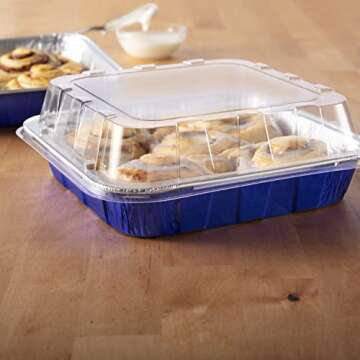 Reynolds Kitchens Aluminum Pans with Lids, Blue, 8x8 Inch, 2 Count (Pack of 3), 6 Total