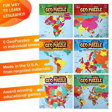 GeoToys GeoPuzzle, Country-Shaped Jigsaw Puzzles Set of 6, Geography Puzzle, Geography Game & Map Puzzle, Jigsaw Puzzles for Kids Ages 6-9 Years Old.