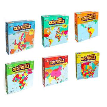 GeoToys GeoPuzzle, Country-Shaped Jigsaw Puzzles Set of 6, Geography Puzzle, Geography Game & Map Puzzle, Jigsaw Puzzles for Kids Ages 6-9 Years Old.