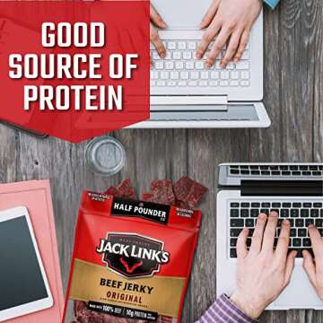 Jack Link's Beef Jerky, Original, 1/2 Pounder Bag - Flavorful Meat Snack, 10g of Protein and 80 Calories, Made with Premium Beef - 96% Fat Free, No Added MSG** or Nitrates/Nitrites, 8oz