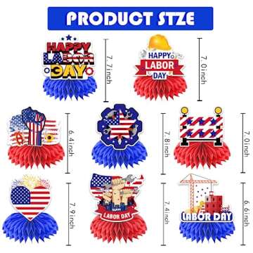 Labor Day Decorations, 8pcs Labor Party Honeycomb Centerpieces, Labor Day Party Decorations Table Centerpiece,3D Double Side Labor Day Party Supplies Patriotic Decorations for Celebration Holiday