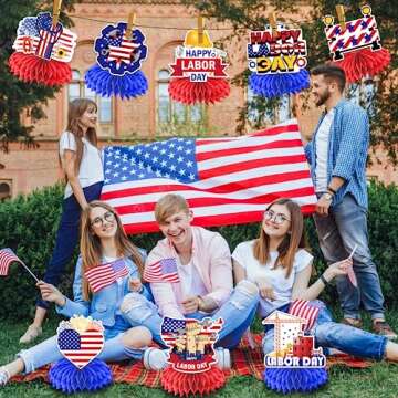 Labor Day Decorations, 8pcs Labor Party Honeycomb Centerpieces, Labor Day Party Decorations Table Centerpiece,3D Double Side Labor Day Party Supplies Patriotic Decorations for Celebration Holiday